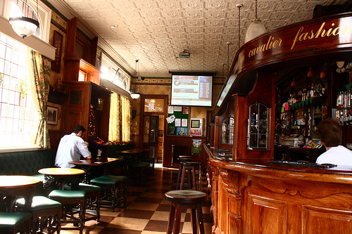 Inside of a pub screening sports scores