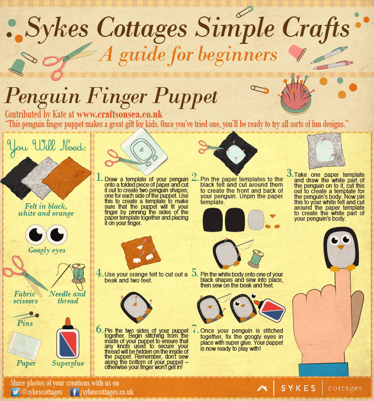 Sykes Cottages Simple Craft Guide: Penguin Finger Puppets
