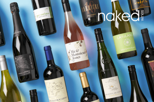 Bottles of wine with Naked Wines logo