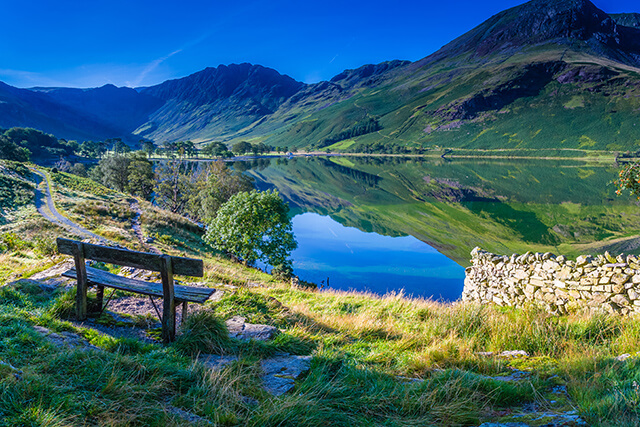 Bench overlooking Buttermere Lake in the Lake District, Cumbria