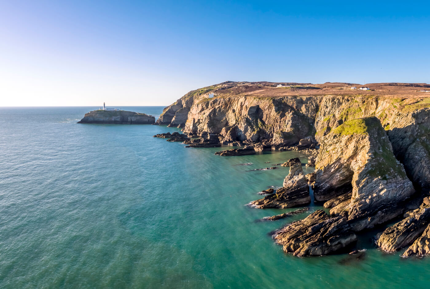 Image of an aerial view of South Stack Lighthouse on the Ise of Anglesey