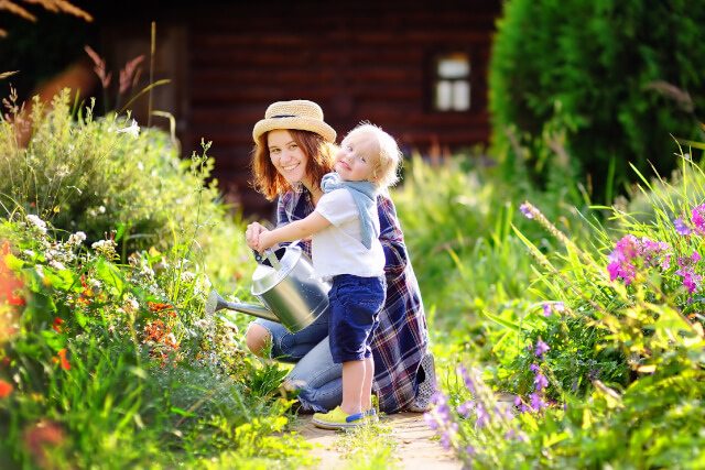 family enjoying their garden