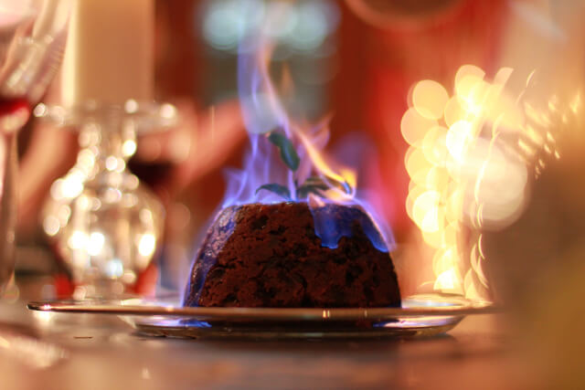 christmas pudding on fire