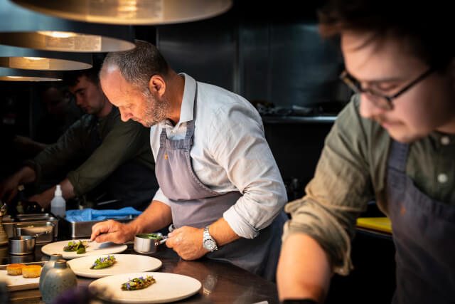 Simon Rogan and Paul Burgalieres in Kitchen