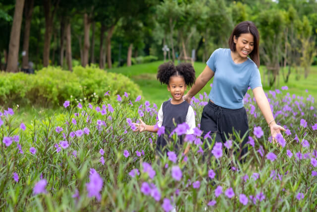 mother and daughter on spring walk