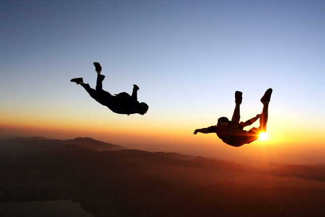 two people skydiving