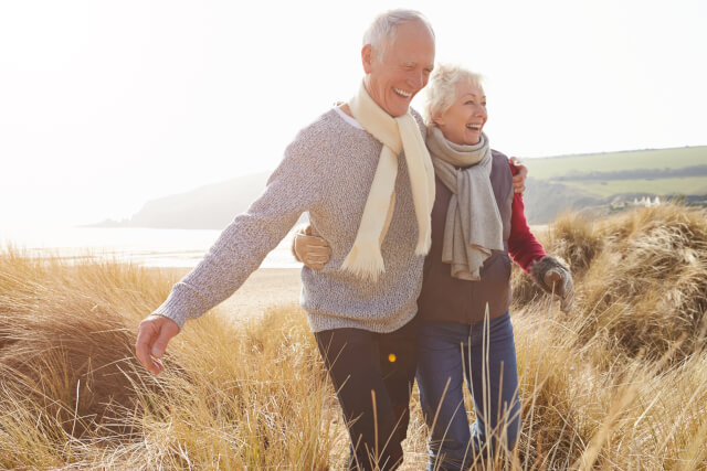 Couple walking on the beach