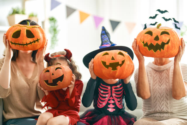 Family celebrating Halloween