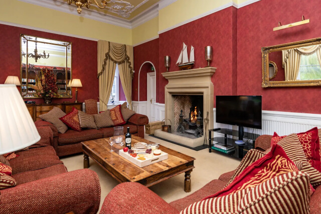 Rudby Hall living room with real fire