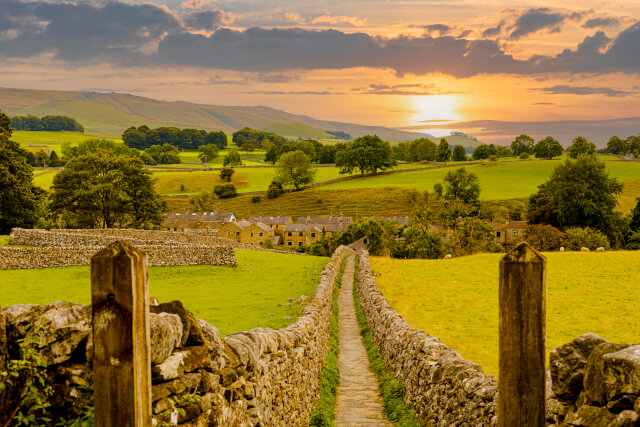 Yorkshire Dales landscape with stone-built houses