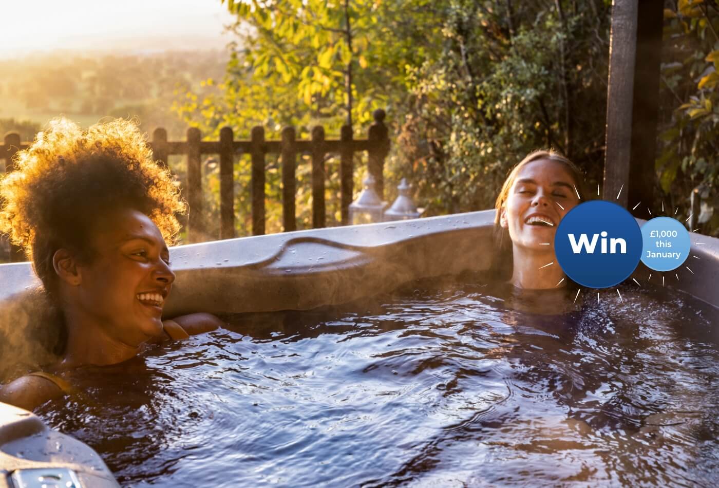 Feature Image of Two Women Relaxing in a Hot Tub and Win Roundel