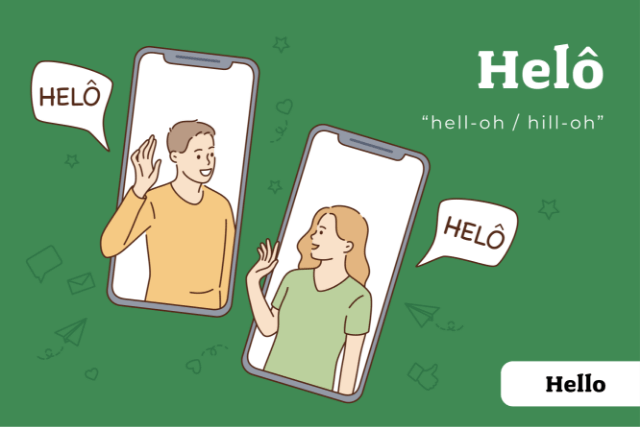 Illustration of two people saying 'Hello' in Welsh