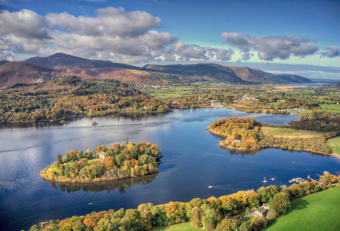 aerial view of bassenthwaite, one of the lake district lakes and waters