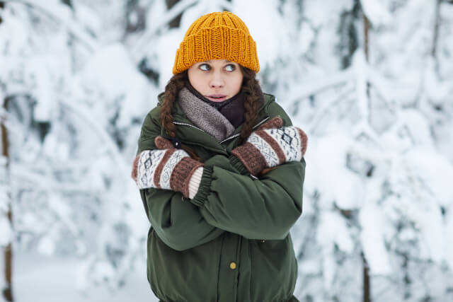 cold lady in the snow