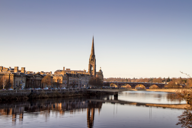 Sunset over the River Tay in Perth Scotland.