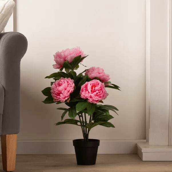 Artificial Pink Peony Plant in Black Pot