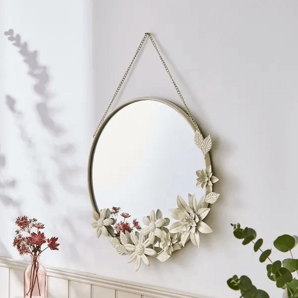 Vintage Floral Mirror 50cm Cream