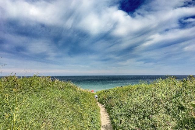 View of the sand on Towan Beach