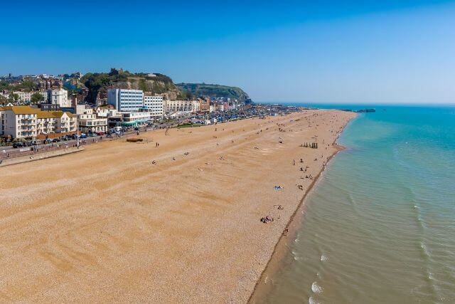 Aerial shot of Hastings Beach
