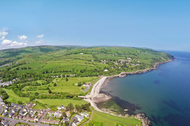 Aerial view of Cushendall Beach, looking north