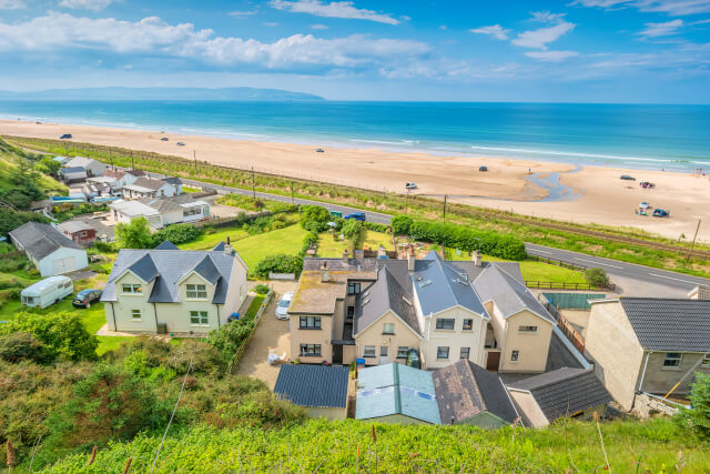 Aerial view of Downhill Beach, looking northwards out to sea