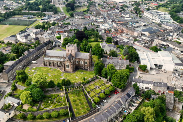 Aerial view of St Patrick's (Anglican) Cathedral in Armagh, Northern Ireland