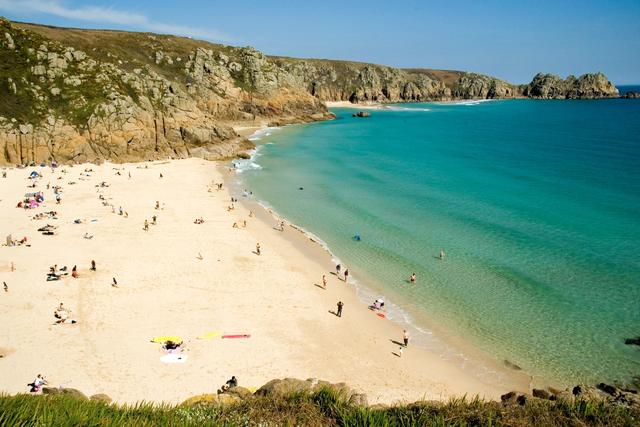 View across Porthcurno Beach