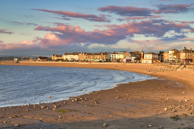 Stretch of Morecambe Bay with the town in the distance