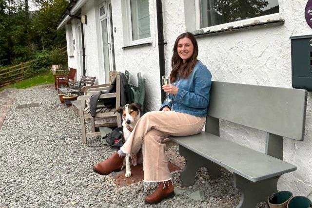 Charlotte and Bramley relaxing outside Bluebells