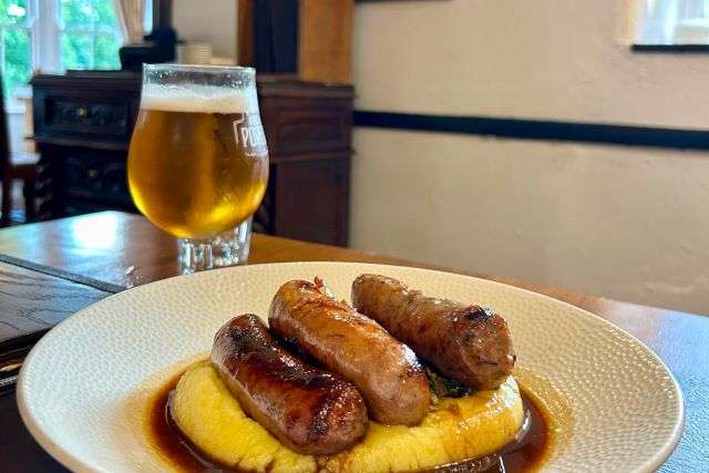 Plate of sausage and mash from The Britannia Inn
