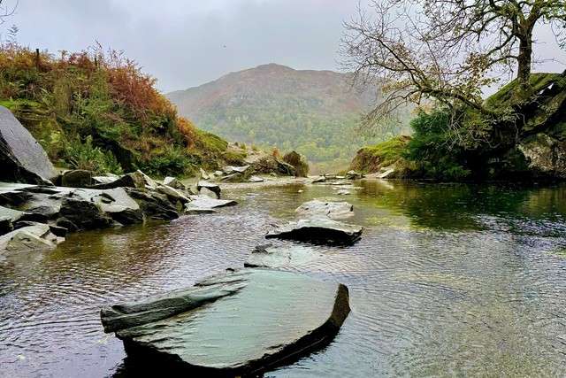 Stepping stones leading to Rydal Cave