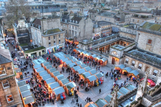Aerial view of Bath Christmas markets.