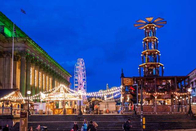 Christmas markets in front of St George's Hall, Liverpool.
