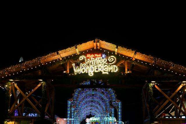Main entrance of Hyde Park Winter Wonderland, London.