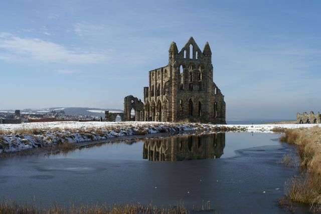 Whitby Abbey in snow