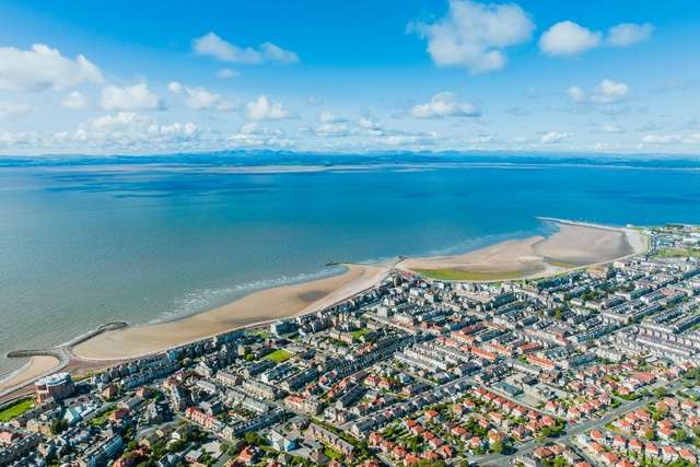 A wide shot of seafront at Morecambe, Lancashire.