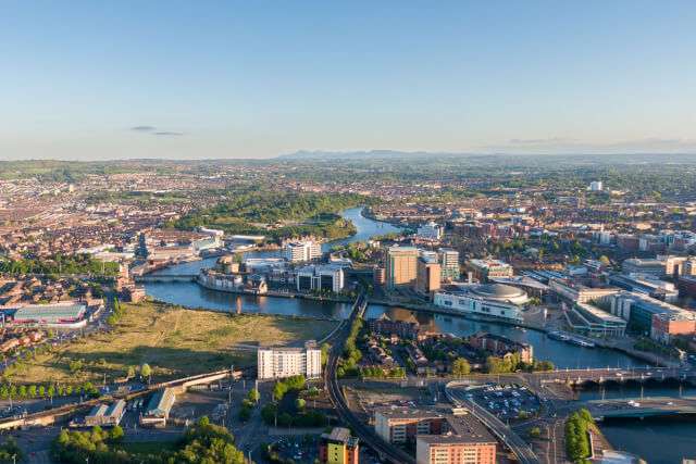 Aerial view of Belfast city centre.