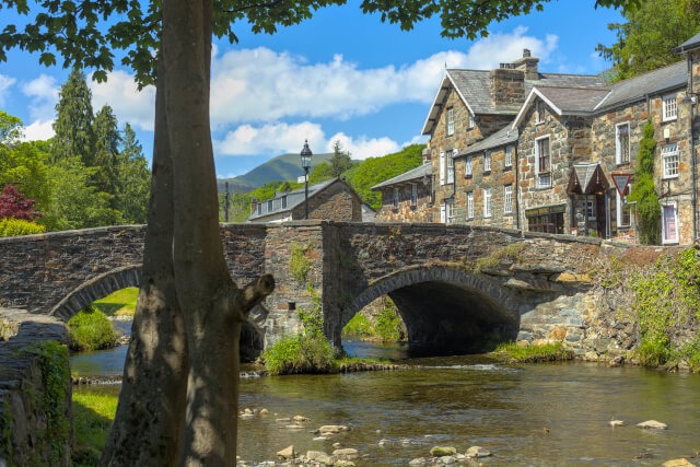 Bridge crossing the River Colwyn (Afon Colwyn) in Beddgelert, North Wales