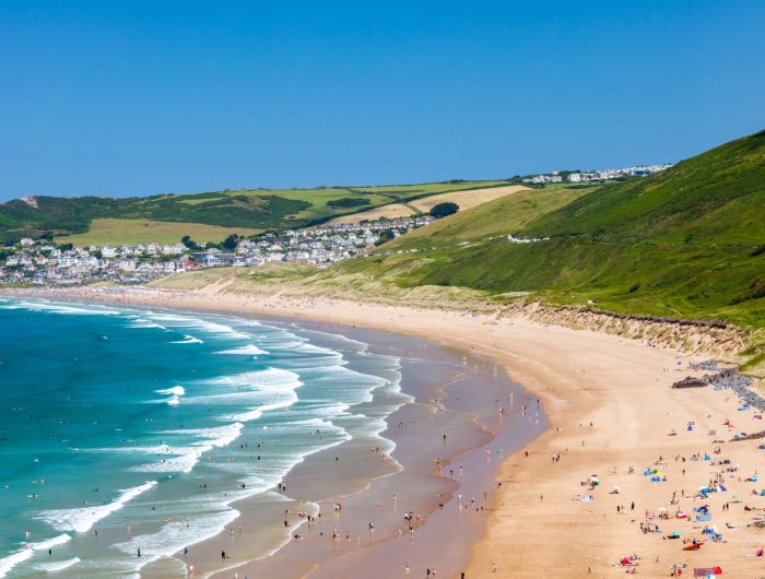 A wide stretch of beach in Devon.
