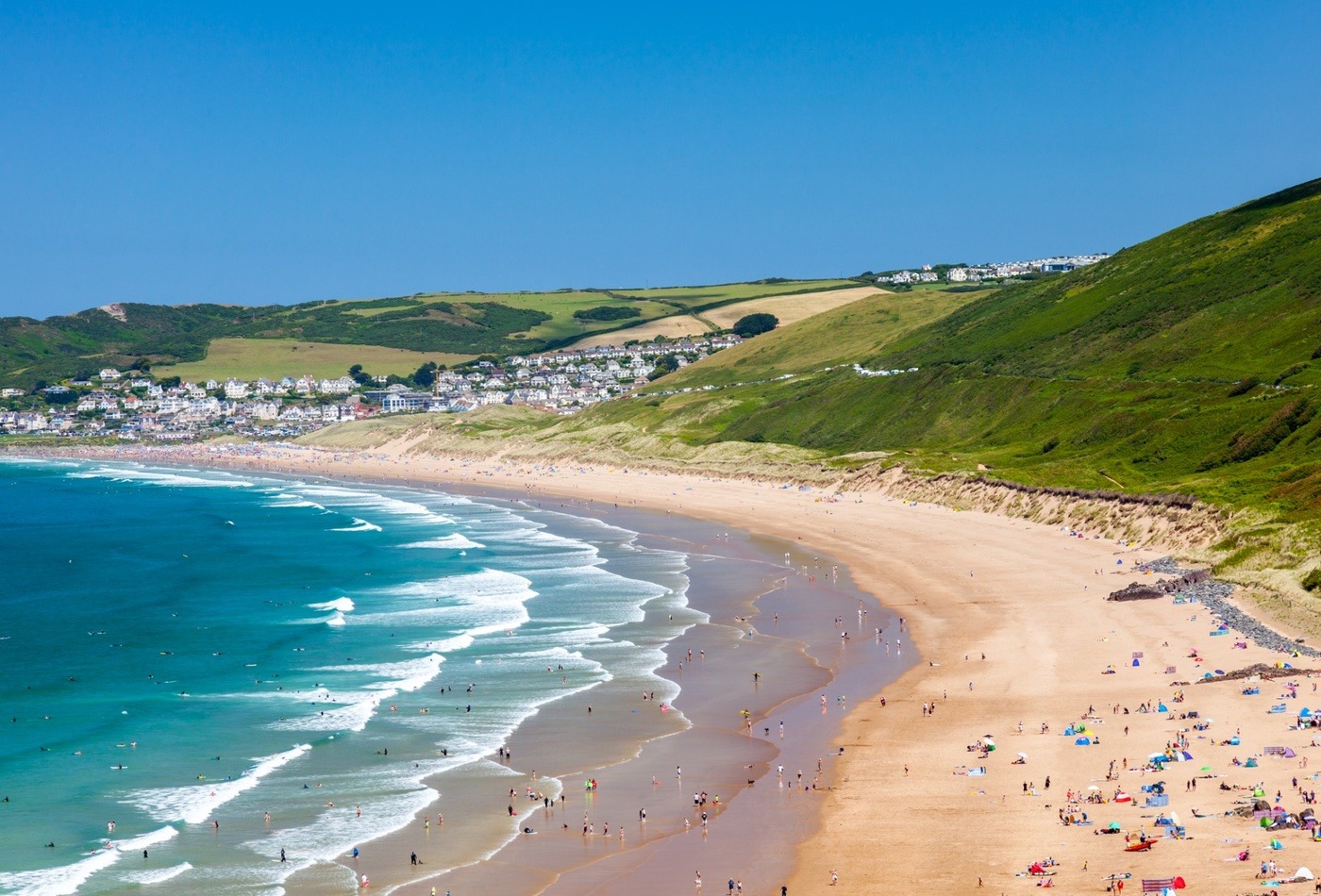 A wide stretch of beach in Devon.