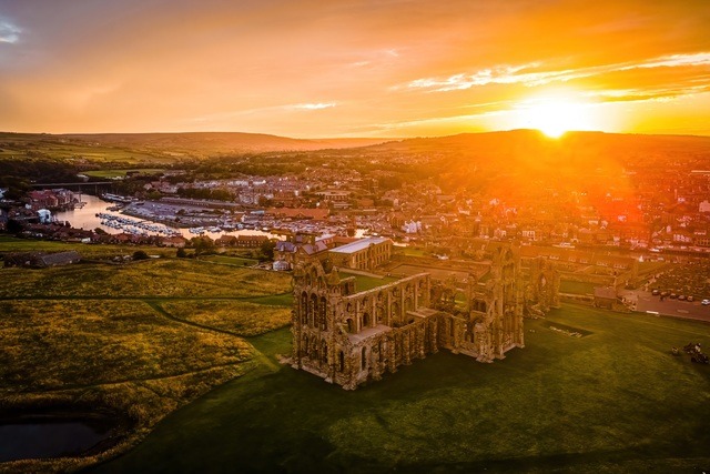 Whitby with Whitby Abby and the town behind.