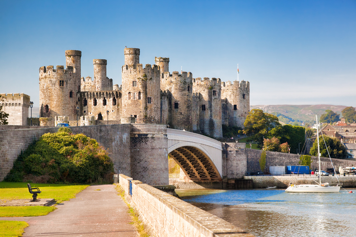 Conwy, Wales , United Kingdom- September 10, 2014: The Conwy castle with yacht