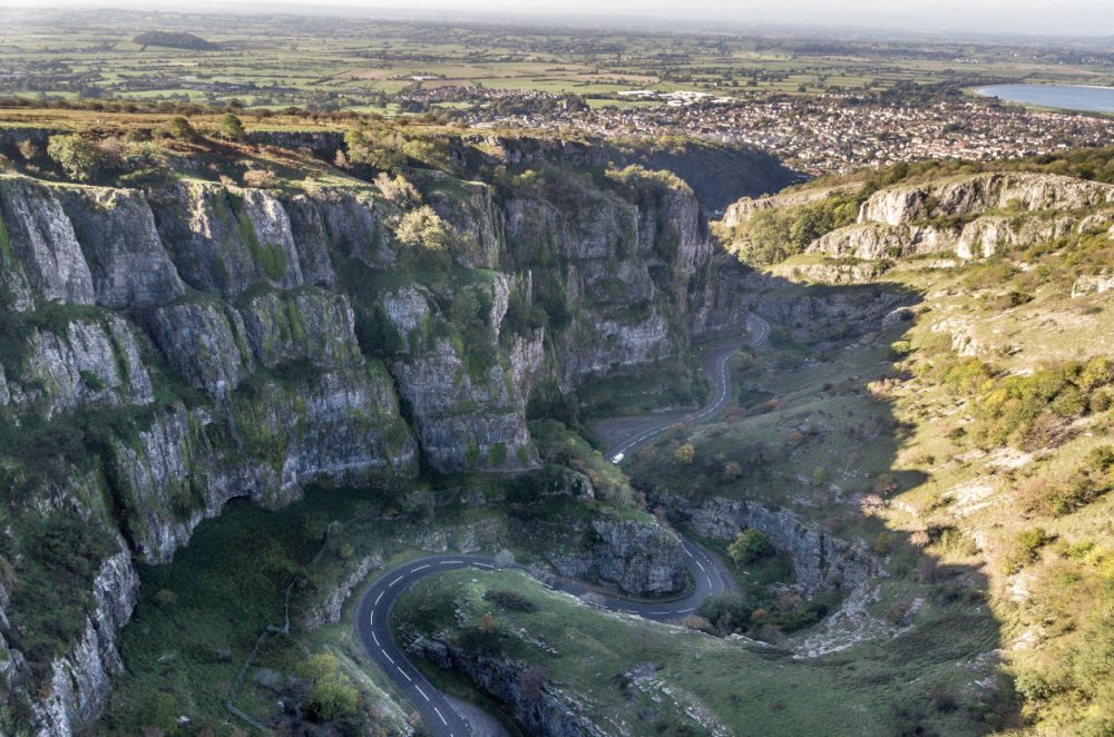 The B3135 road from Cheddar to Ashwick running through Cheddar Gorge