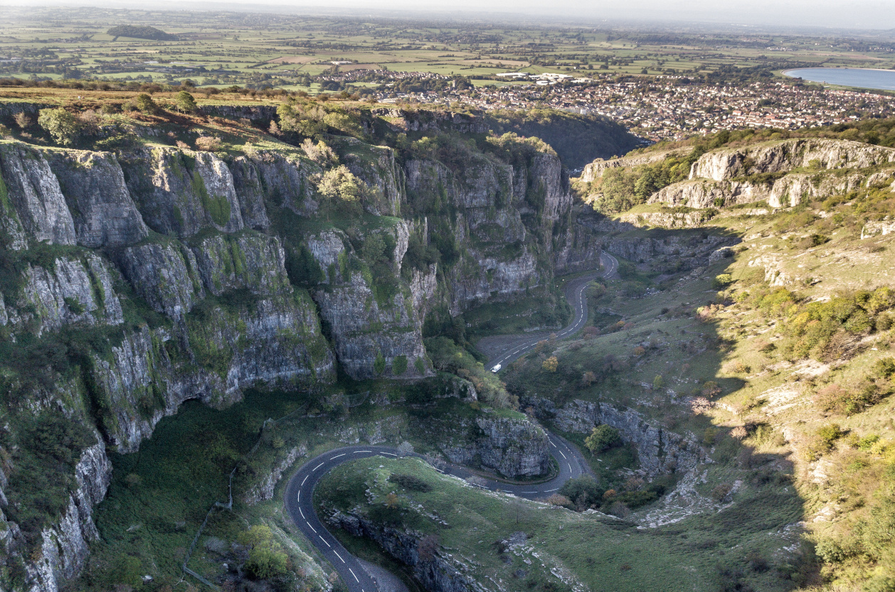 The B3135 road from Cheddar to Ashwick running through Cheddar Gorge