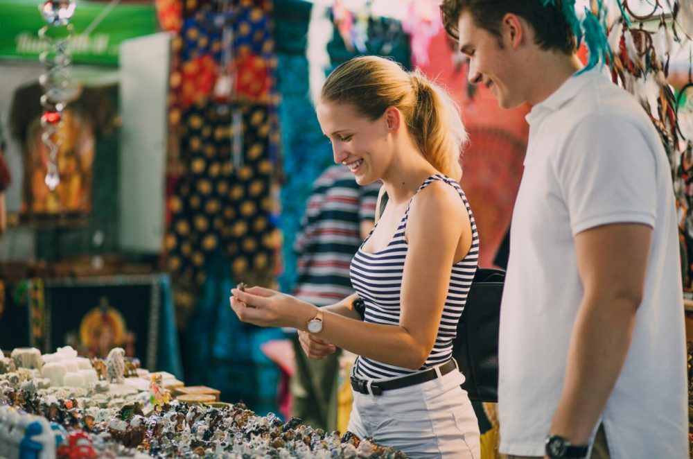 Couple browsing at a crafts fair