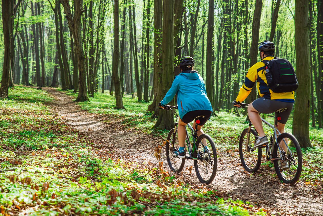 Couple riding bicycle