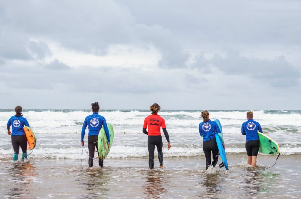 Outdoor Reef Surf School surfers going into sea