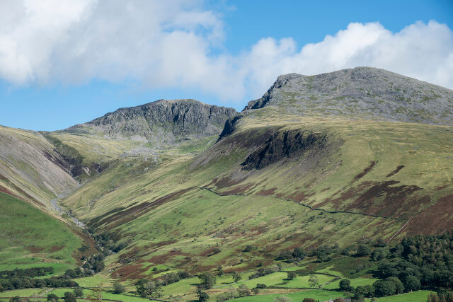 Scafell Pike in the Lake District on a cloudy yet sunny day