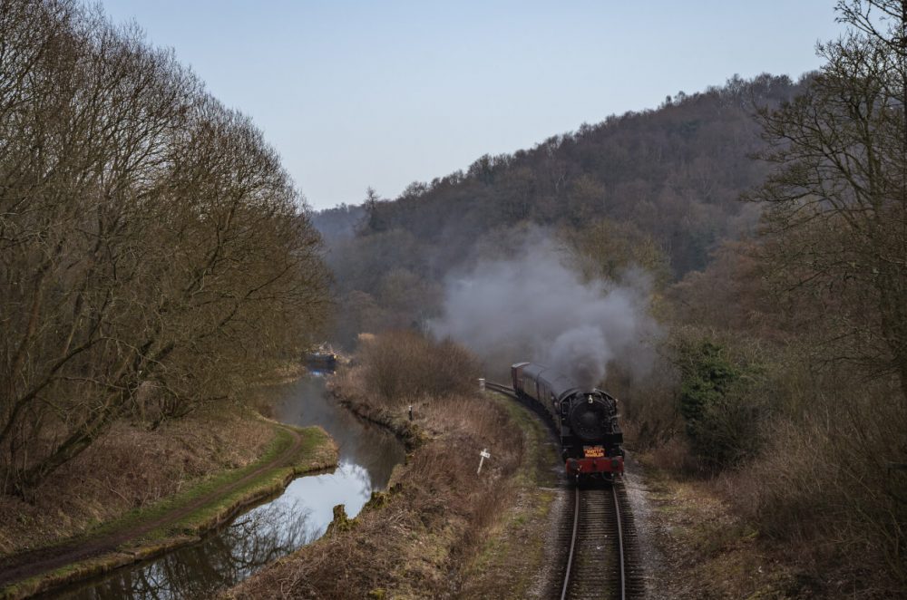 Steam engine in countryside