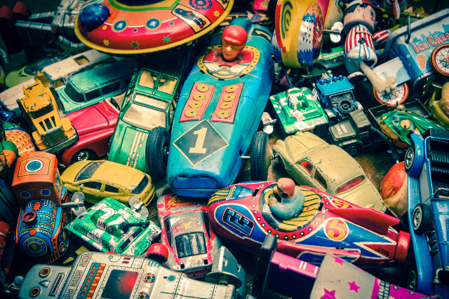 box of vintage toys